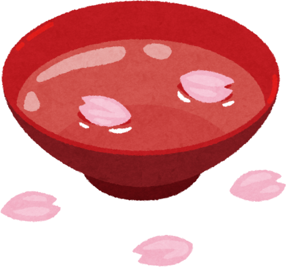 Illustration of Sake in a Sakazuki with Floating Cherry Blossoms